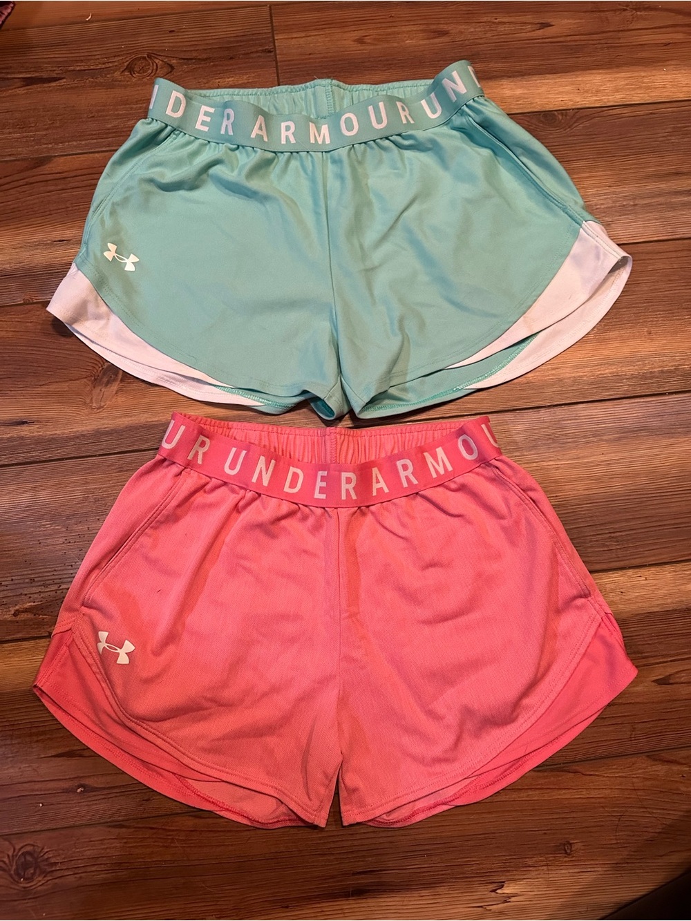 Under Armour Women's Athletic Shorts - Mint Green and Coral Pink